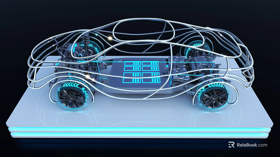 Futuristic Car Concept with Glowing Lines Battery Pack and Illuminated Wheels Tech Design 3d model 