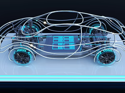 Futuristic Car Concept with Glowing Lines Battery Pack and Illuminated Wheels Tech Design 3d model