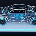 Futuristic Car Concept with Glowing Lines Battery Pack and Illuminated Wheels Tech Design