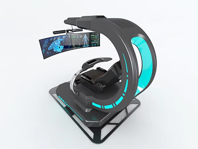 Futuristic Workstation With Curved Design Blue Lighting Ergonomic Chair And Data Display Screen 3d model