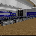 Spacious Conference Hall With Rows Of Seats Stage Blue Screens And Banners
