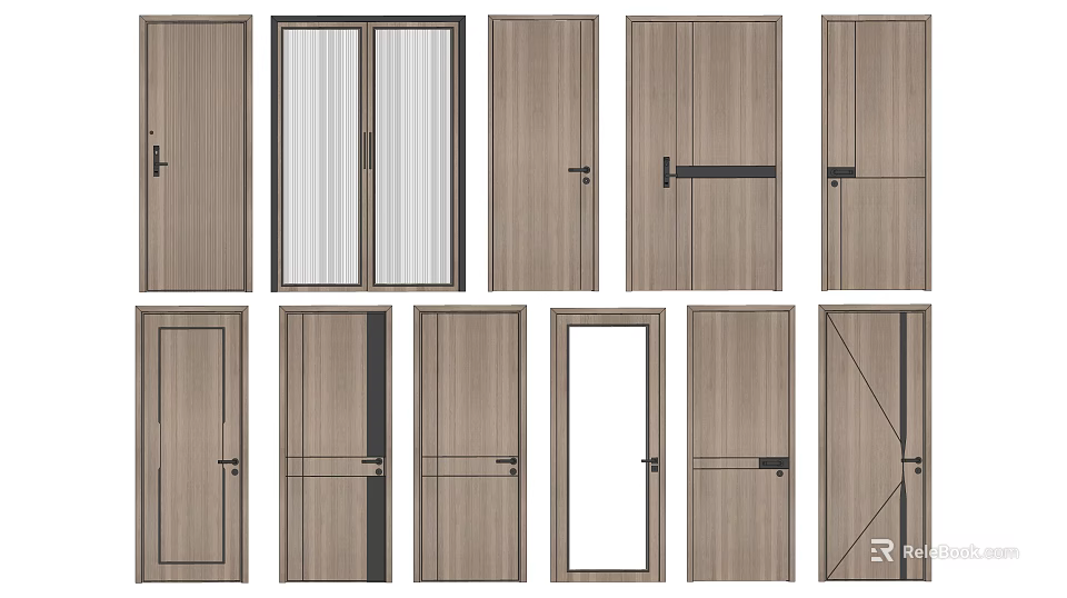 Various Wooden Hinged Doors With Different Panel Designs And Styles For Interior Use 3d model