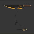 Decorative Knife With Chain Black Yellow Blade Red Handle Green Decoration And Small Knife