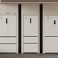 Three White Modern Double Door Refrigerators in Side by Side Arrangement with Sleek Design