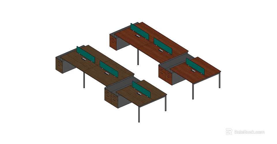 Multiple Wooden Office Desks With Green Partition Screens In Modern Workspace 3d model 