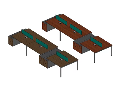 Multiple Wooden Office Desks With Green Partition Screens In Modern Workspace 3d model