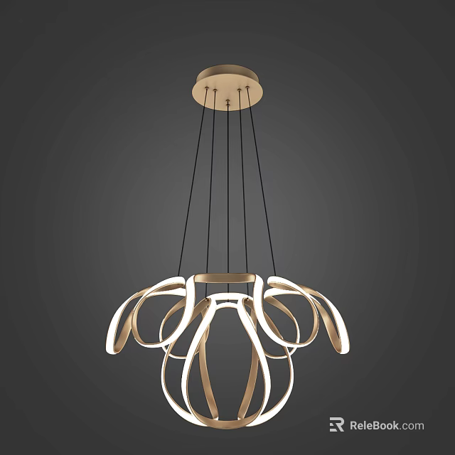 Modern Curved Metal Chandelier With Circular Light Rings For Interior Decor 3d model 