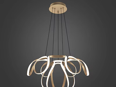 Modern Curved Metal Chandelier With Circular Light Rings For Interior Decor 3d model
