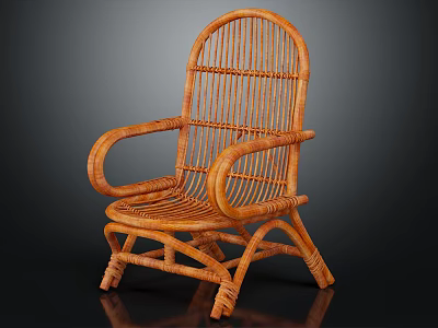 Wicker Leisure Chair With Handwoven Rattan Design Comfortable Armrests And Natural Style 3d model