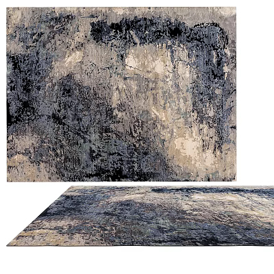 Square Rug With Abstract Textured Pattern In Gray Beige Black For Living Room Decor 3d model