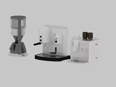 Modern White And Gray Kitchen Appliances Including Coffee Grinder Machine And Cup Holder 3d model