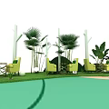 Floral Display Installation With Geometric Structures On Green Lawn And Decorative Elements 3d model