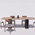 Minimalist Modern Dining Table Set With Four Wooden Chairs And Rectangular Top 3d model