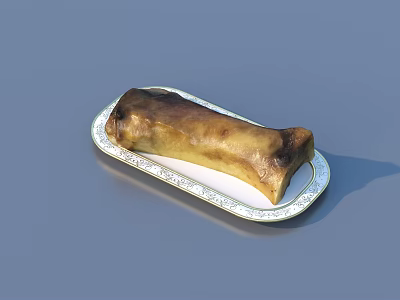 Delicious Roasted Bone With Golden Brown Crust On Elegant Silver Tray 3d model