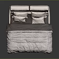 Modern Double Bed With Upholstered Headboard Striped Bedspread And White Pillows 3d model