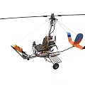Single Rotor Helicopter With Open Cockpit Frame Seats And Colored Tail Design