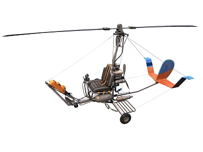 Single Rotor Helicopter With Open Cockpit Frame Seats And Colored Tail Design 3d model