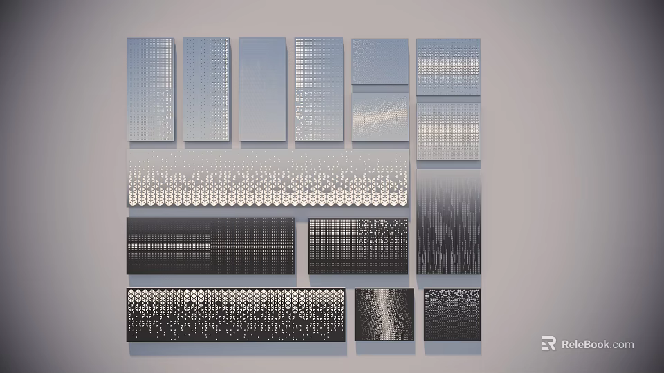 Feature Wall Design With Various Textured Metal Panels In Silver And Gray Tones 3d model 