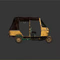 Vintage Rusty Yellow Green Tricycle With Brown Roof Open Seat And Windshield