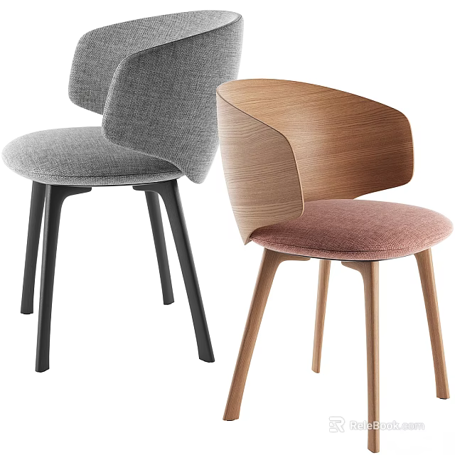 Modern Dining Chairs Featuring Gray Fabric Seats Black Legs Wooden Backrests And Pink Upholstery 3d model 