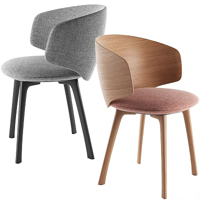 Modern Dining Chairs Featuring Gray Fabric Seats Black Legs Wooden Backrests And Pink Upholstery 3d model