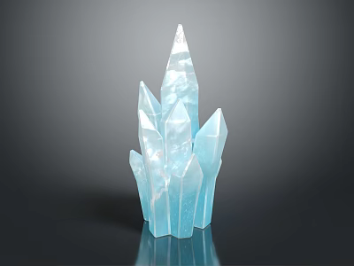 Blue Crystal Cluster With Multiple Pointed Spires On Dark Background And Shiny Reflection 3d model