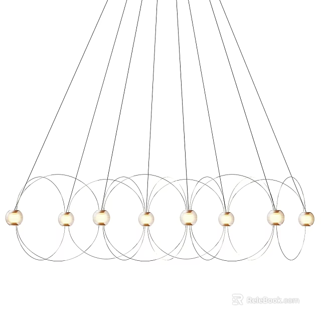 Modern Chandelier With Circular Wire Frame And Multiple Golden Bulbs For Home Decor 3d model 