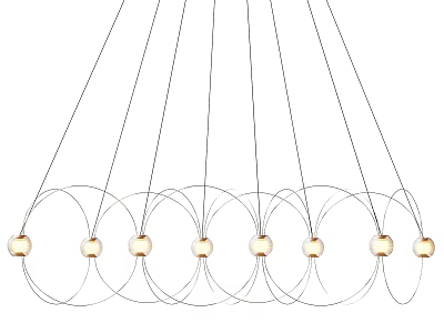 Modern Chandelier With Circular Wire Frame And Multiple Golden Bulbs For Home Decor 3d model