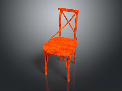 Orange Modern Leisure Chair Featuring Cross Back Design and Wooden Texture 3d model