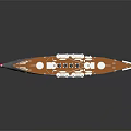 3D Model of a Ship with Red Bottom Brown Deck White Superstructure and Two Masts 3d model