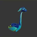 3D Blue Cyan Long Neck Creature With Smooth Texture Reflective Base On Dark Background 3d model