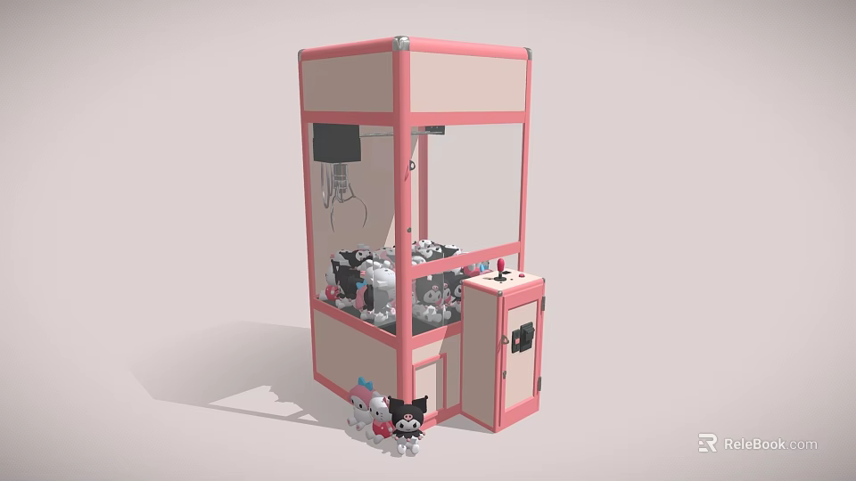 Pink Arcade Claw Machine Filled With Stuffed Toys And Small Plush Animals Nearby 3d model 