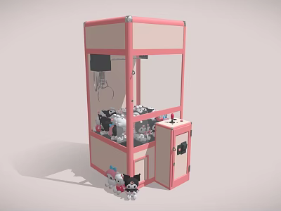 Pink Arcade Claw Machine Filled With Stuffed Toys And Small Plush Animals Nearby 3d model