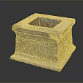 Ancient Stone Square Container With Carved Human Figures And Decorative Base 3d model