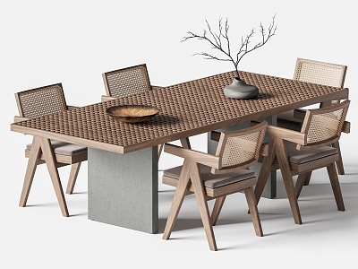 Quiet Table and Chair Combination Outdoor Table and Chair Rattan Dining Chair 3d model