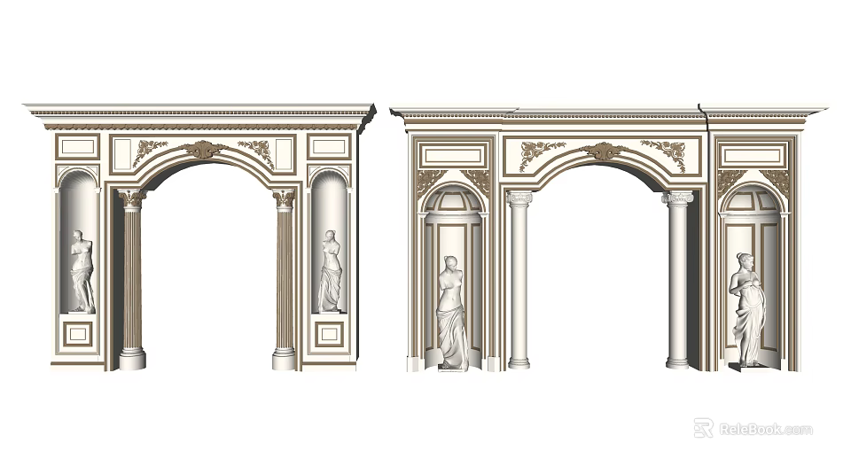 Ornate Classical Architectural Archway Design With Decorative Columns And Sculptural Details 3d model 