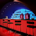 Modern Bar Interior With Neon Lights Sculpture On Red Lit Steps And Ambient Lighting