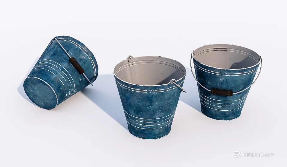Industrial Equipment Blue Metal Buckets With Handles And White Stripes For Industrial Use 3d model 
