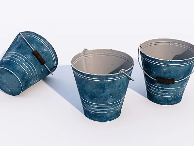 Industrial Equipment Blue Metal Buckets With Handles And White Stripes For Industrial Use 3d model