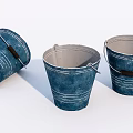Industrial Equipment Blue Metal Buckets With Handles And White Stripes For Industrial Use