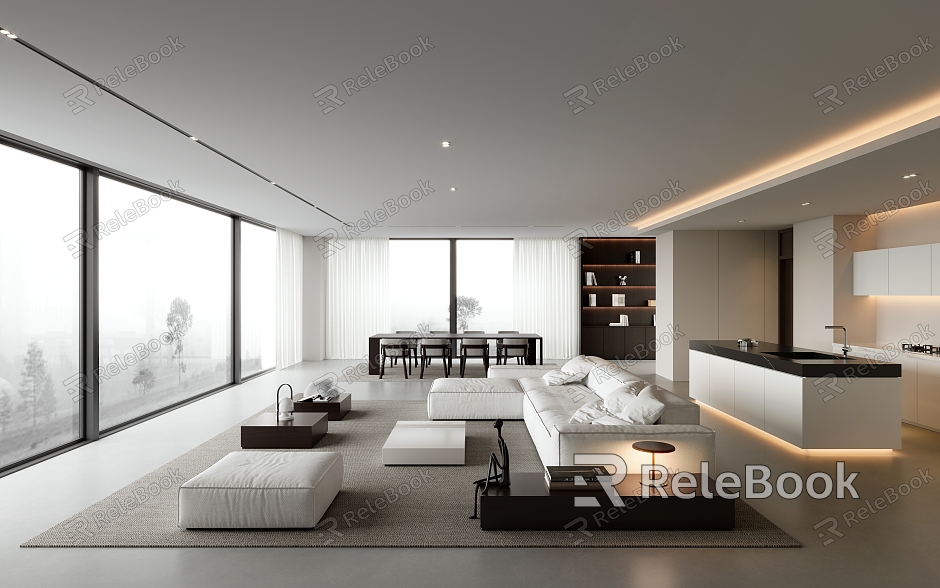 Modern Minimalist Guest Restaurant Minimalist Guest Restaurant Modern Living Room Large Flat Floor Living Room model