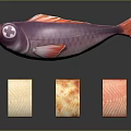 Purple And Pink Fish With Three Colorful Sashimi Slices On Dark Background