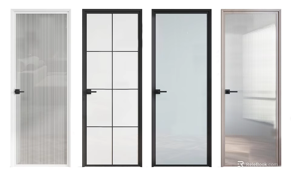 Modern Swing Doors with Various Glass Patterns and Black White Frames for Interior 3d model 