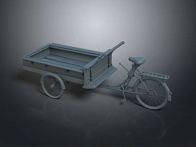 Gray Cargo Bicycle With Open Metal Cart And Single Rear Wheel Design 3d model