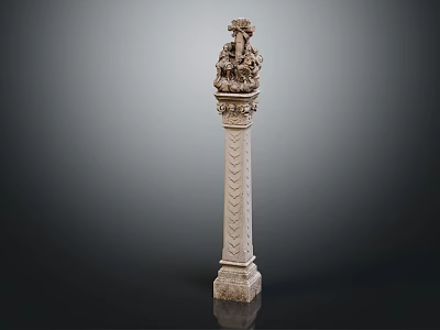 Classical Roman Column with Intricate Stone Carvings and Ornate Capital Design Details 3d model