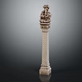 Classical Roman Column with Intricate Stone Carvings and Ornate Capital Design Details