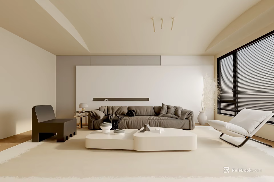 Modern Living Room Interior Design With Neutral Tones Sofa Coffee Table And Accent Chair 3d model 