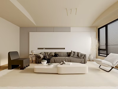 Modern Living Room Interior Design With Neutral Tones Sofa Coffee Table And Accent Chair 3d model