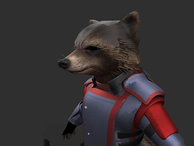 Game Movie Raccoon Character Wearing Red And Gray Armor With Detailed Fur 3d model