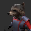 Game Movie Raccoon Character Wearing Red And Gray Armor With Detailed Fur